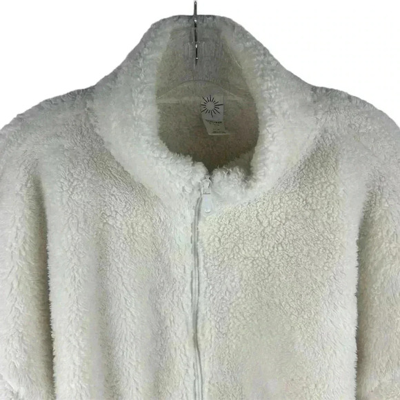 OFFLINE by Aerie Women's Large White Fleece Zip-Up Teddy Jacket Cropped - Picture 2 of 9